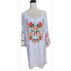 Chic Connection White Embroidered Lined Boho Dress Size XL